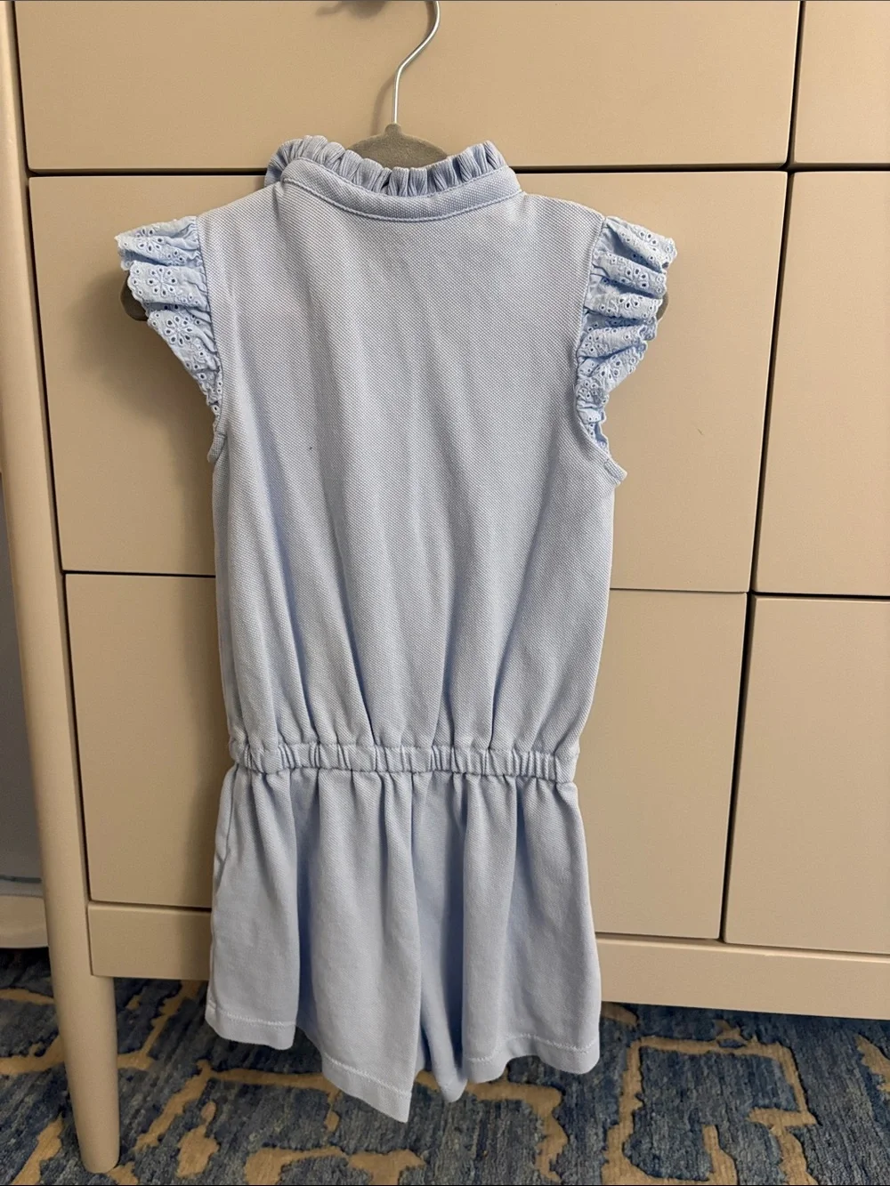 Ralph Lauren Baby Blue Eyelet Ruffle Polo Romper